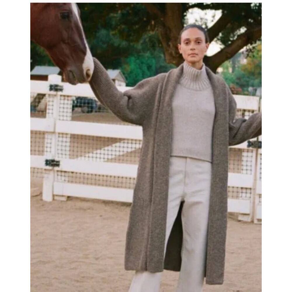 OZMA Sz M/L Sloan Duster Bark Open Front Cardigan Sweater Alpaca Thick